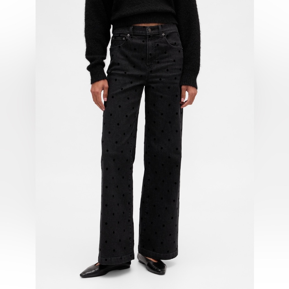 NWT GAP Polka Dot Stride High Rise Wide Leg Jeans 31R 12